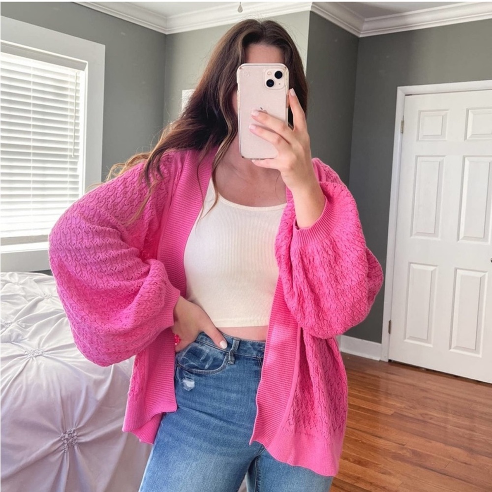 I Love Mr. Mittens Knit Balloon Sleeve Cardigan OS